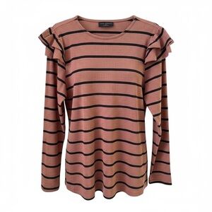 Lane Bryant Tan and Black Ruffle Sleeve Top